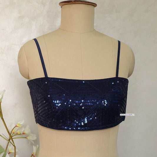 Deep Blue Sequins Embroidered Spaghetti Blouse DVBL_405