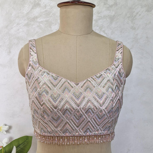 Pink Embroidered Semi Sweetheart Neck  Blouse DVBL_414
