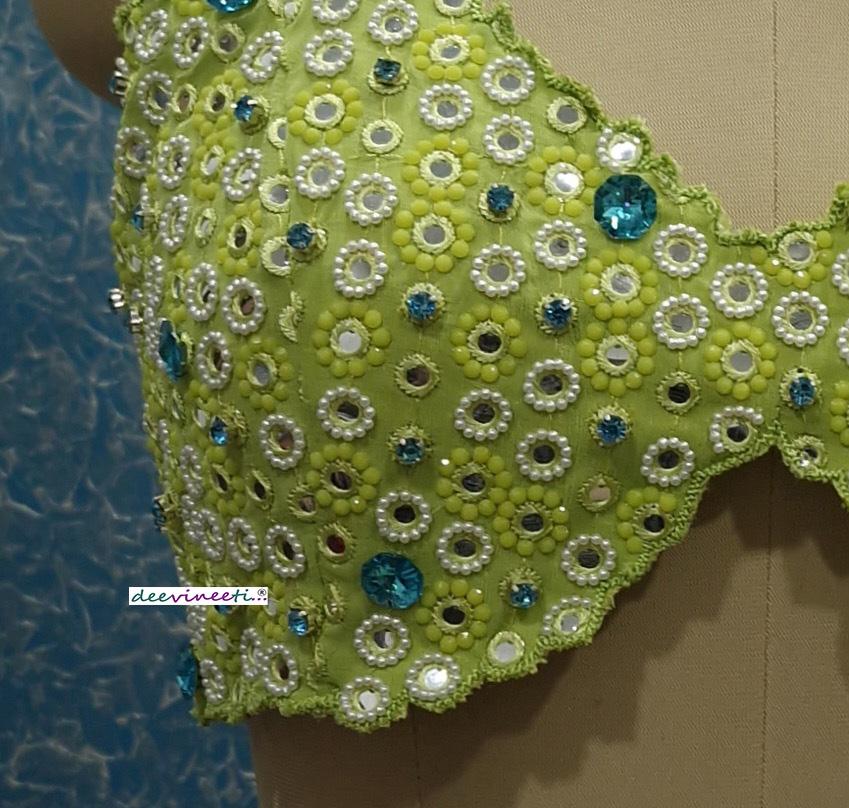 Hand Embroidered Lime Green Halter Blouse DVBL_386