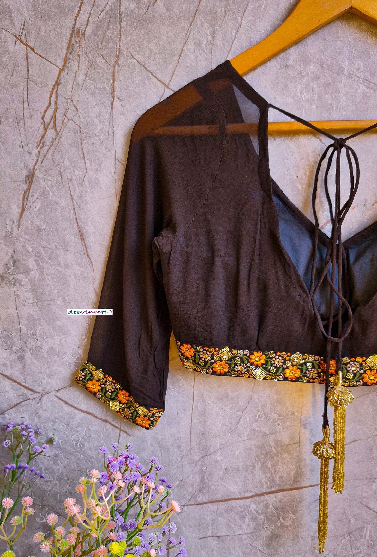 Black Georgette V Neck Blouse  DVBL_330