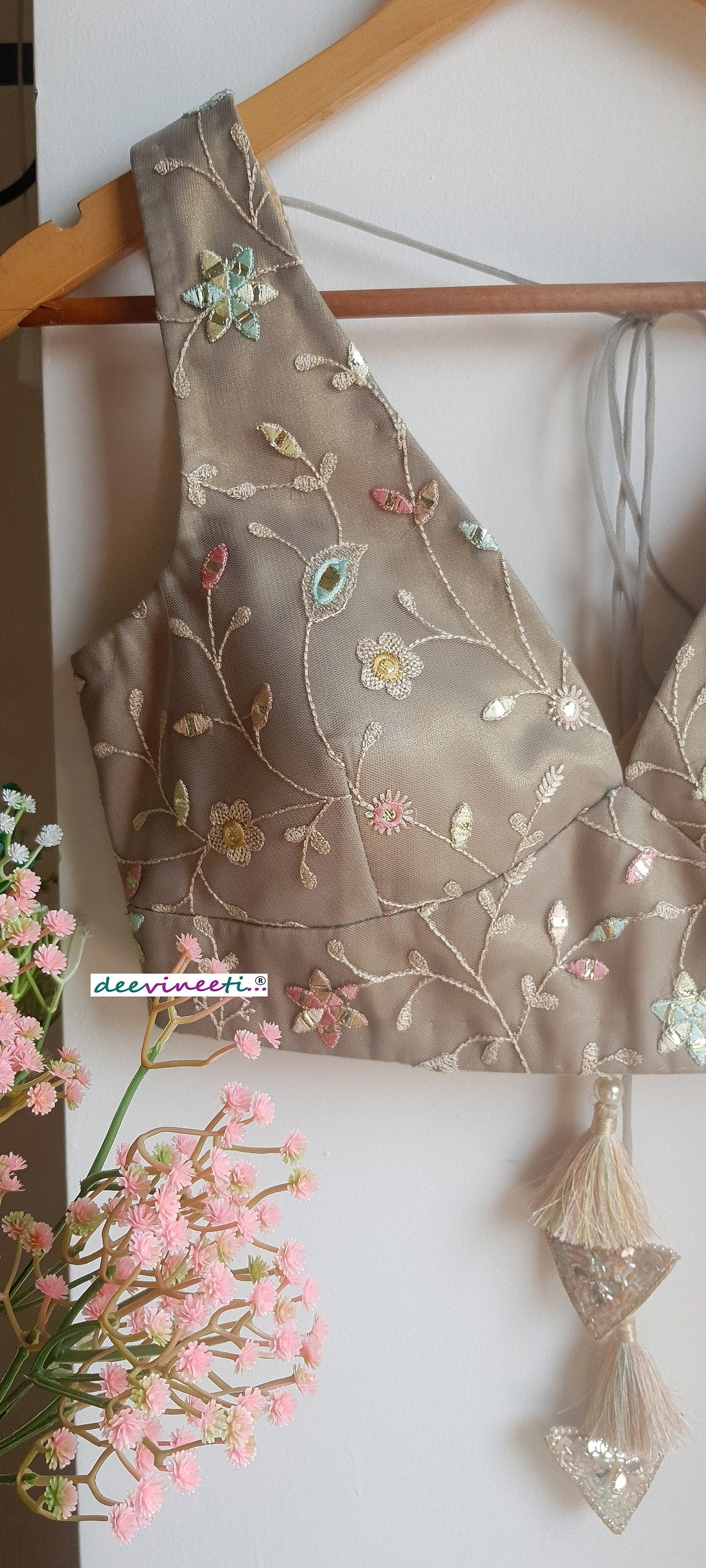 Grey with Gold Tint Embroidered Blouse DVBL_286