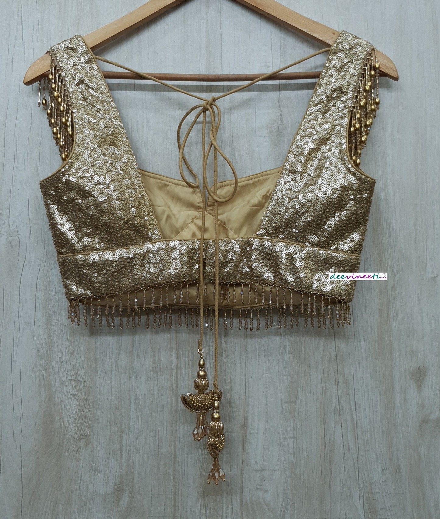 Gold Sequins Embroidered Sweetheart Neck Blouse DVBL_230