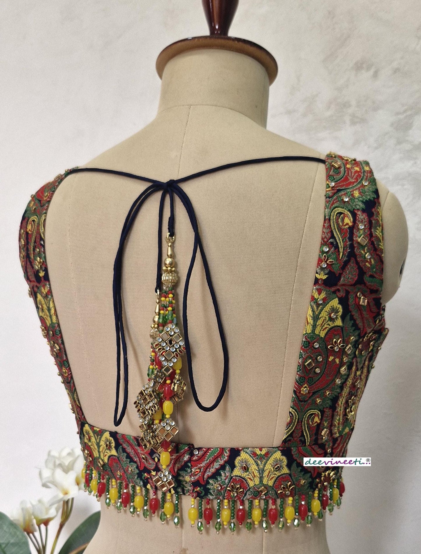 Embellished Banarasi Brocade Plunge Neckline Blouse DVBL_400