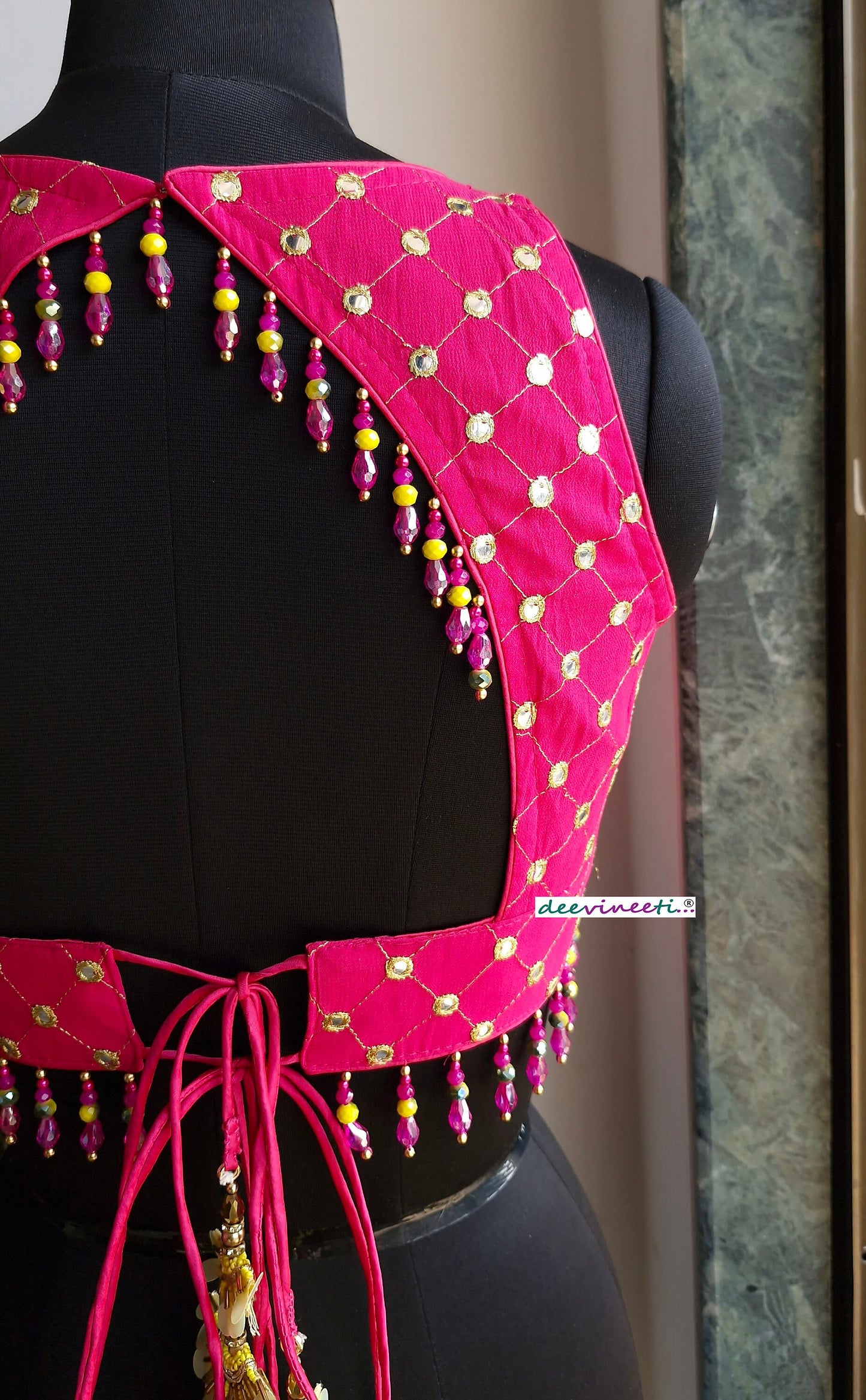 Hot Pink Embroidered Backless Blouse DVBL_336