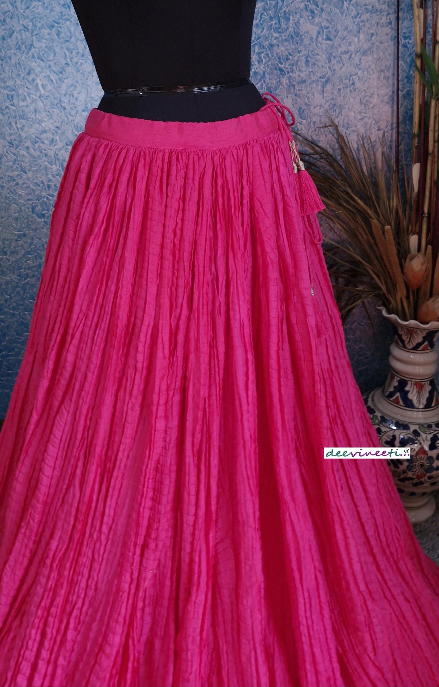 Hot Pink Crush Silk Lehenga Skirt DVLS_050