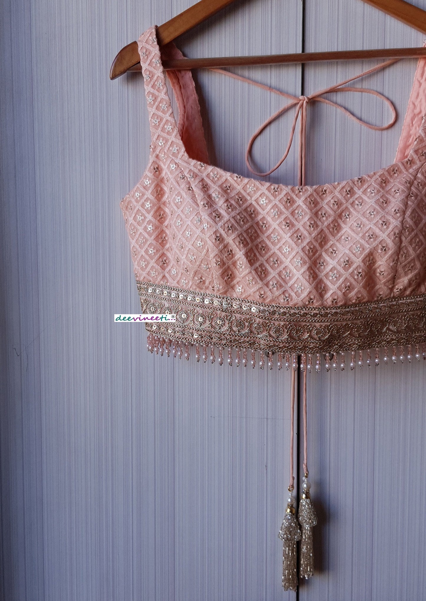 Peach Embroidered Broad U Neck Blouse DVBL_229