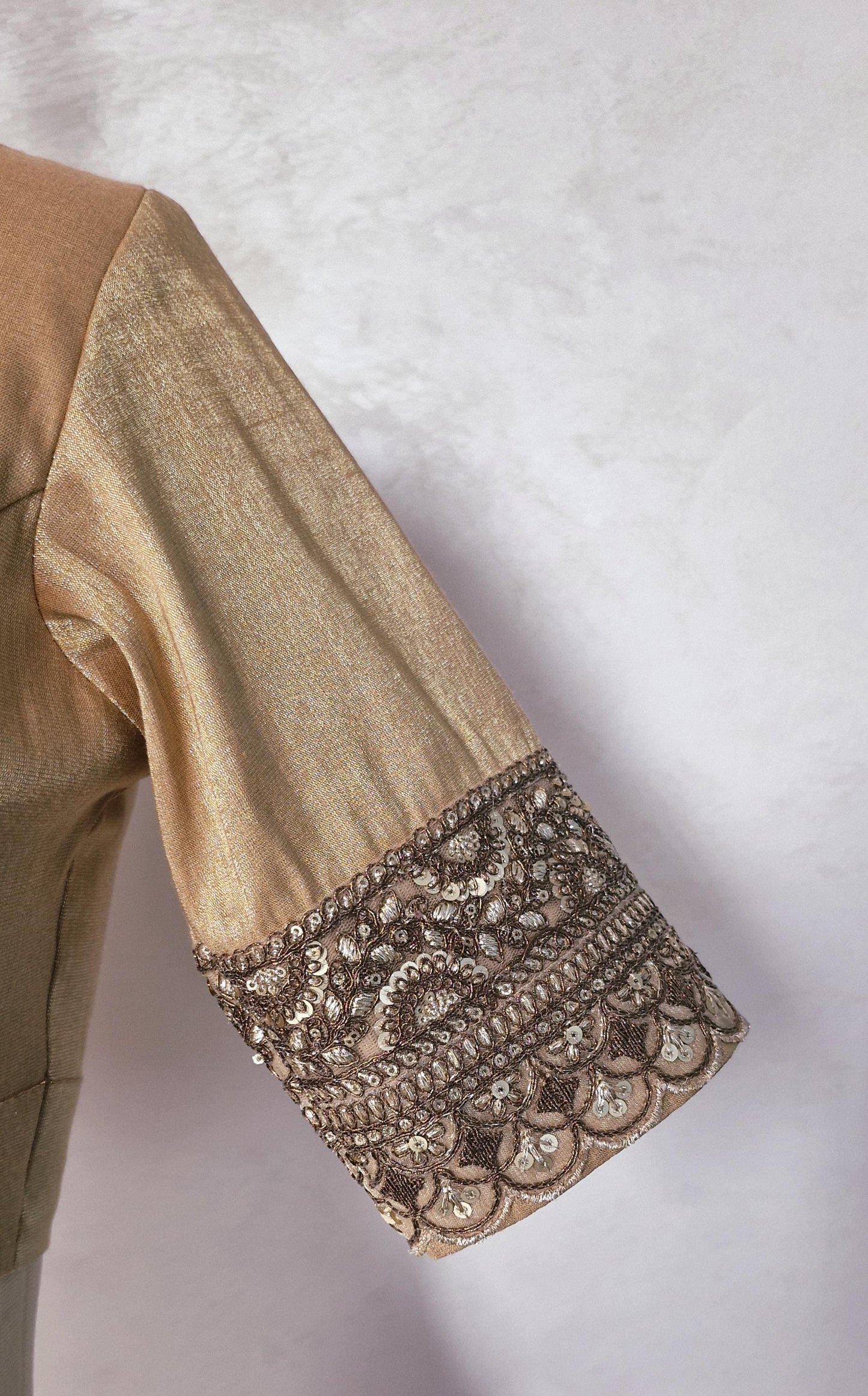 Copper Rose Gold Banarasi Tissue  Scallop Neck  Blouse DVBL_444