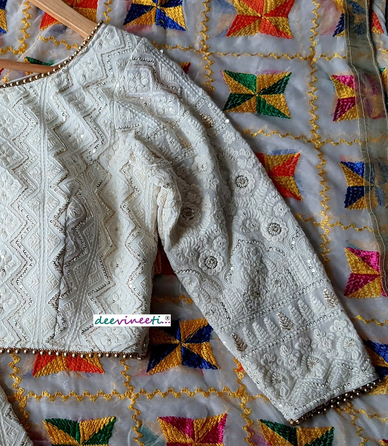 Ivory Chikankari Lucknowi Boat Neck. Blouse DVBL_058