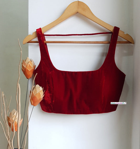 Burgundy Velvet Blouse Square Neckline Sleeveless DVBL_274