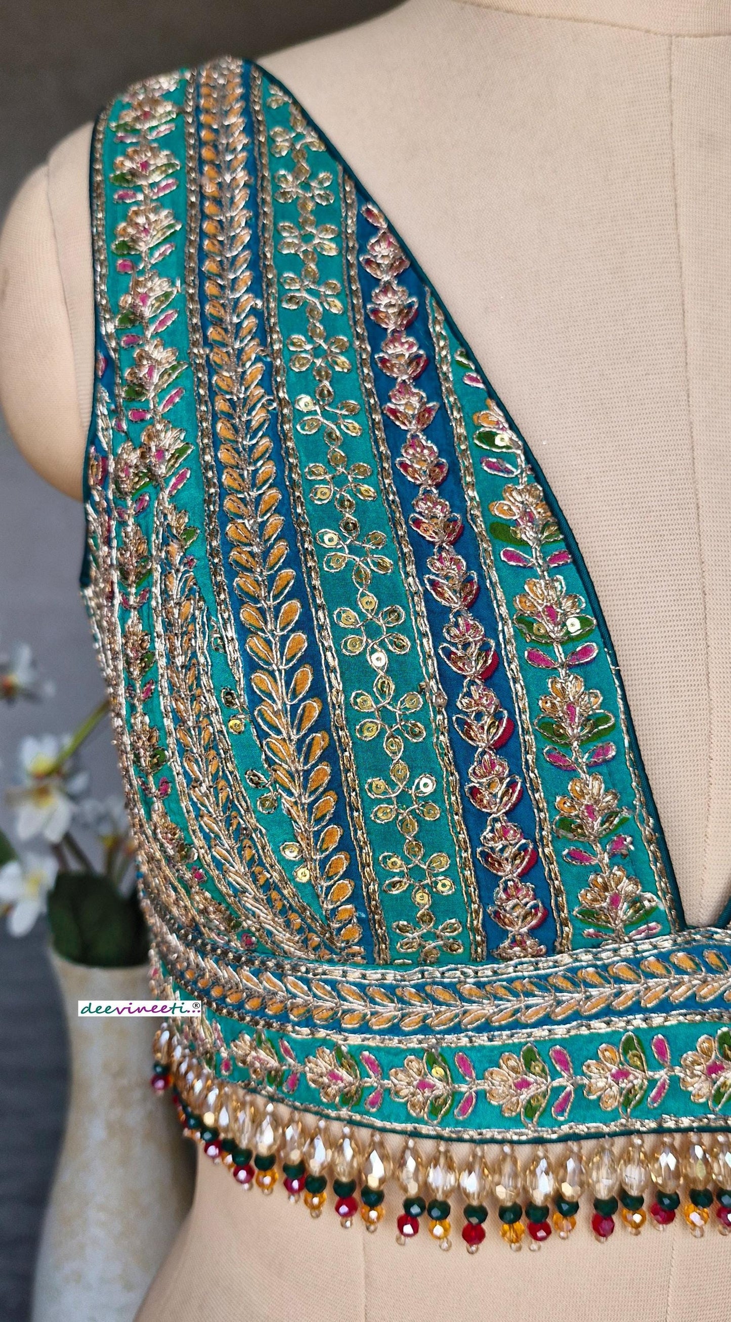 Green Embroidered Plunge Neckline Blouse DVBL_402