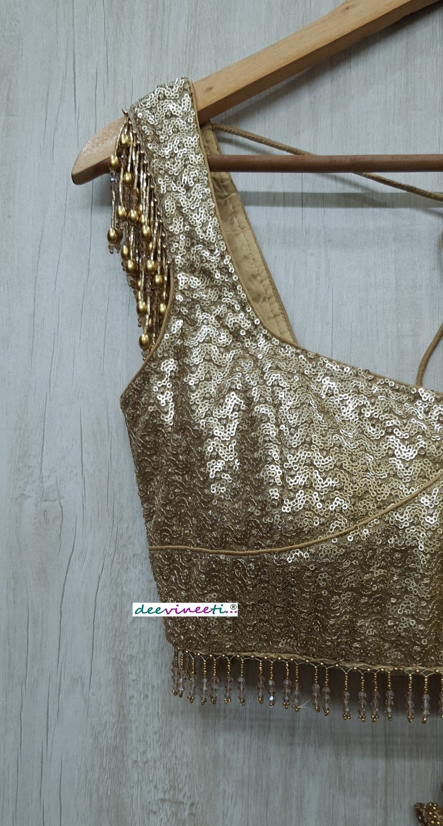 Gold Sequins Embroidered Sweetheart Neck Blouse DVBL_230