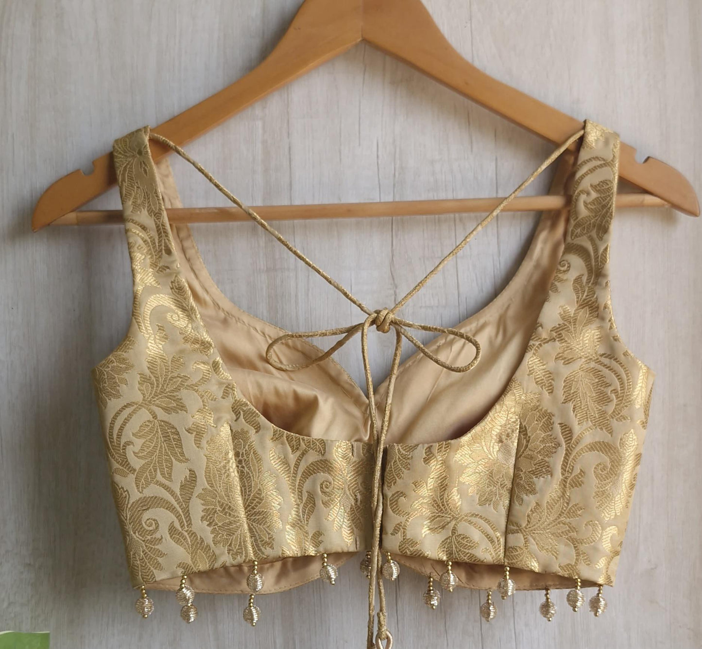 Gold Beige Banarasi Brocade Sweetheart Neck Blouse  DVBL_411