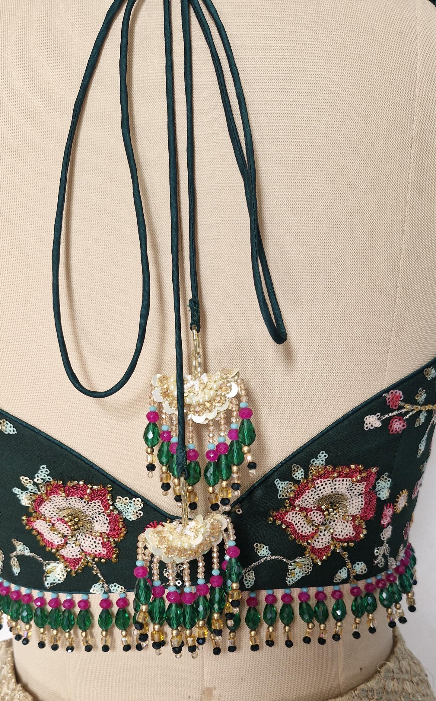 Bottle Green Embroidered Sweetheart Neck Blouse DVBL_441.