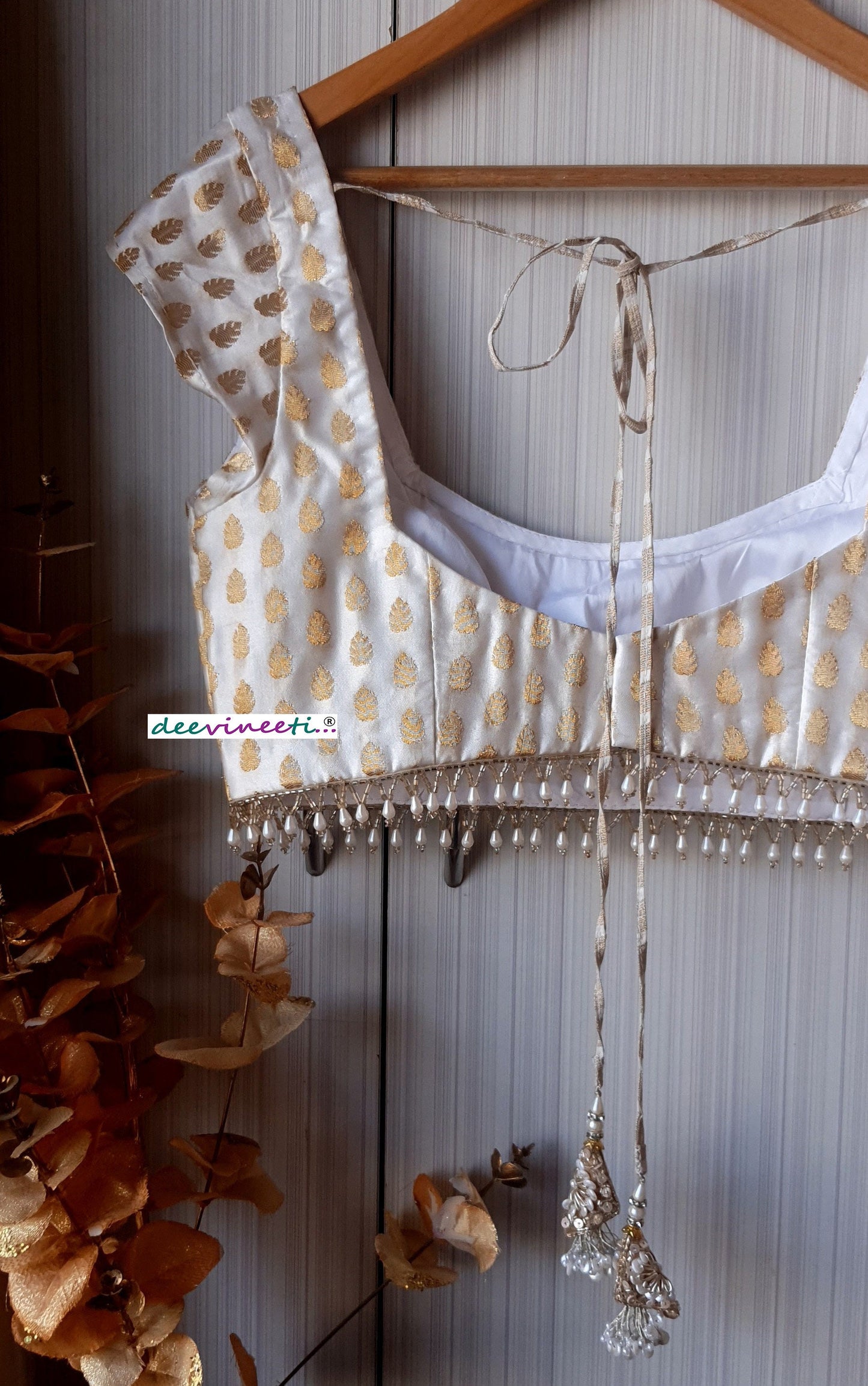 Ivory Brocade Cap Sleeves Blouse DVBL_189
