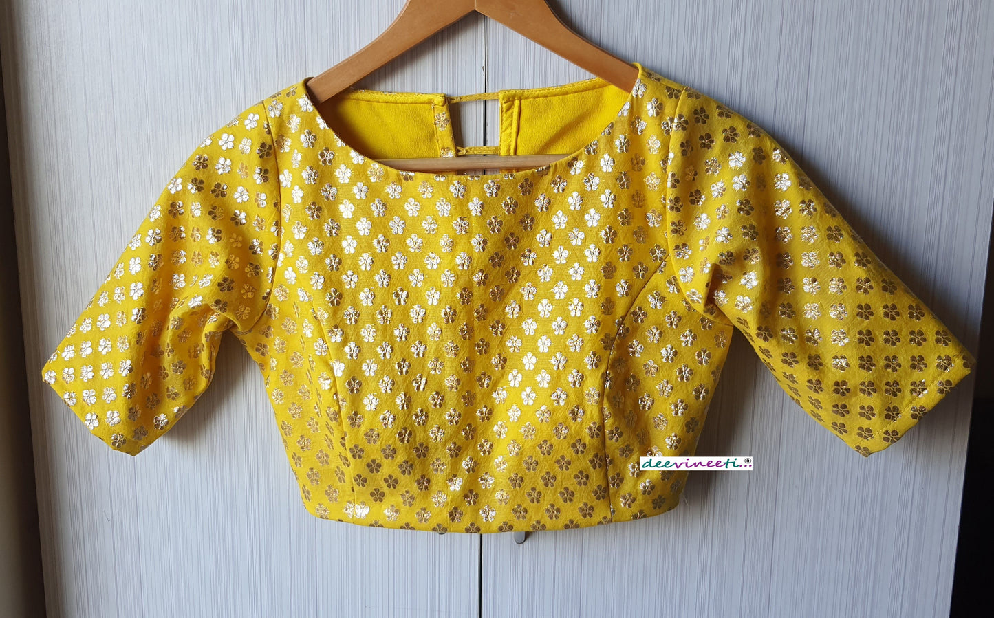 Yellow Chanderi Brocade Boat Neck Blouse. DVBL_068