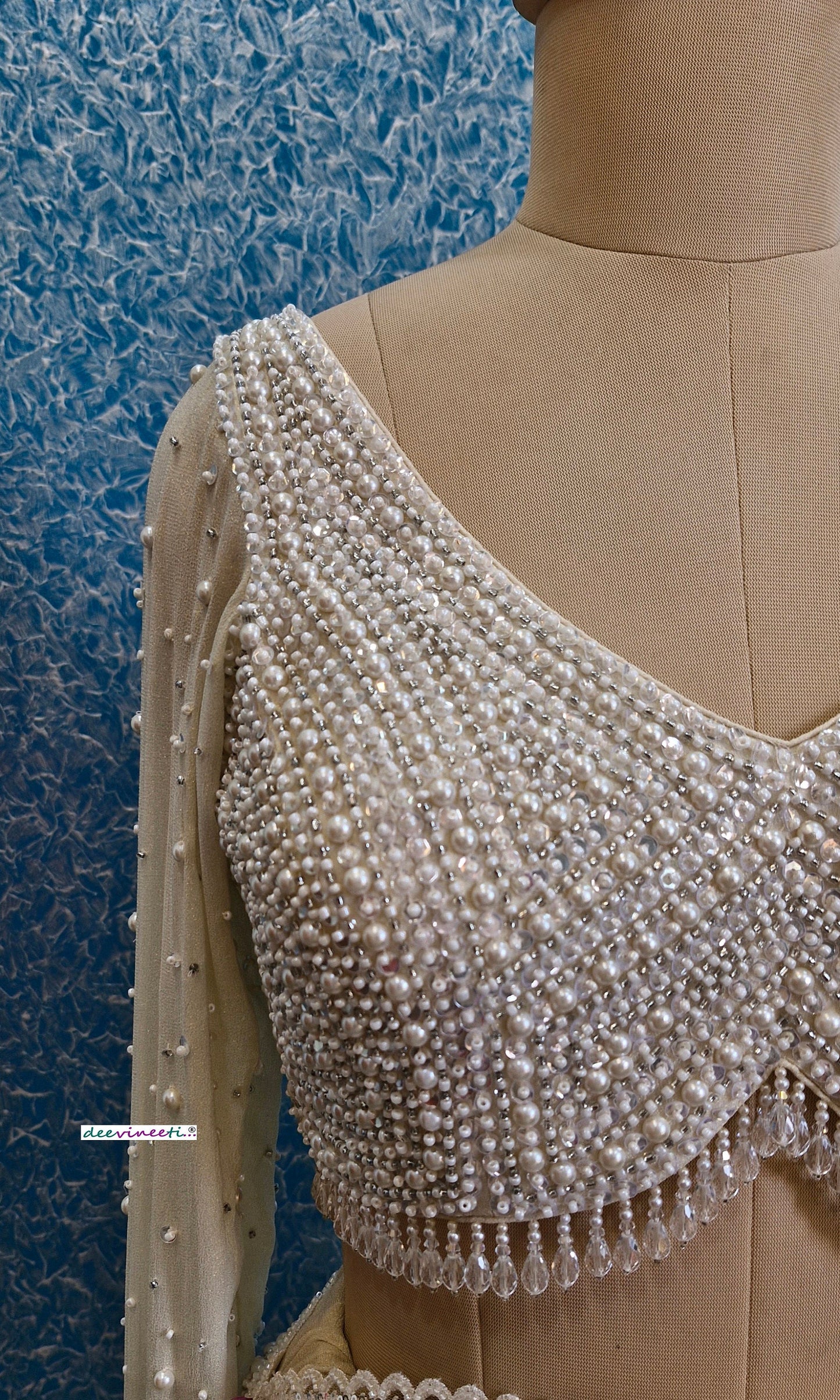 Beads and Sequins Hand Embroidered  V Neck Blouse DVBL_361