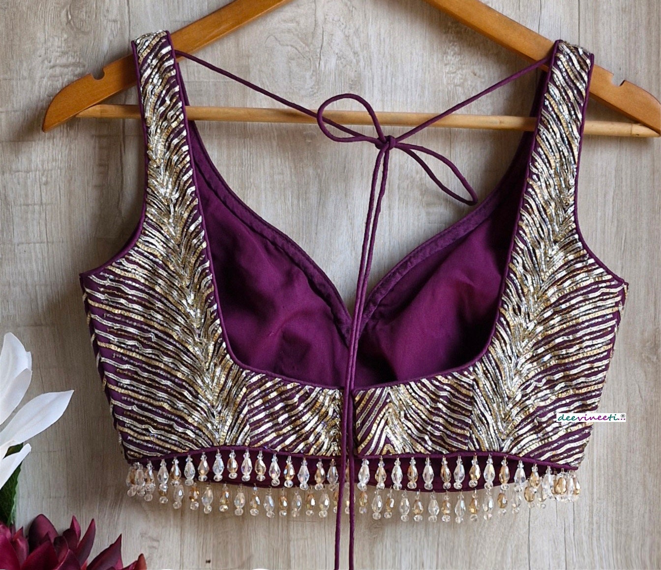 Hand Embroidered Wine with Gold and Silver Cutdana Blouse DVBL_352
