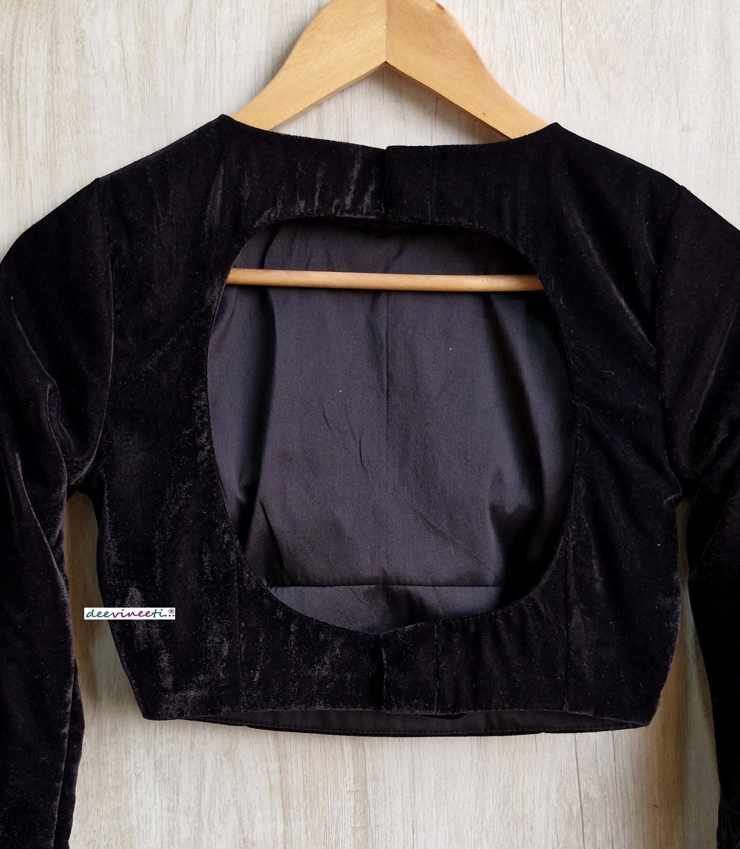 Black Velvet Jewel Neck Full Sleeves Blouse DVBL_388