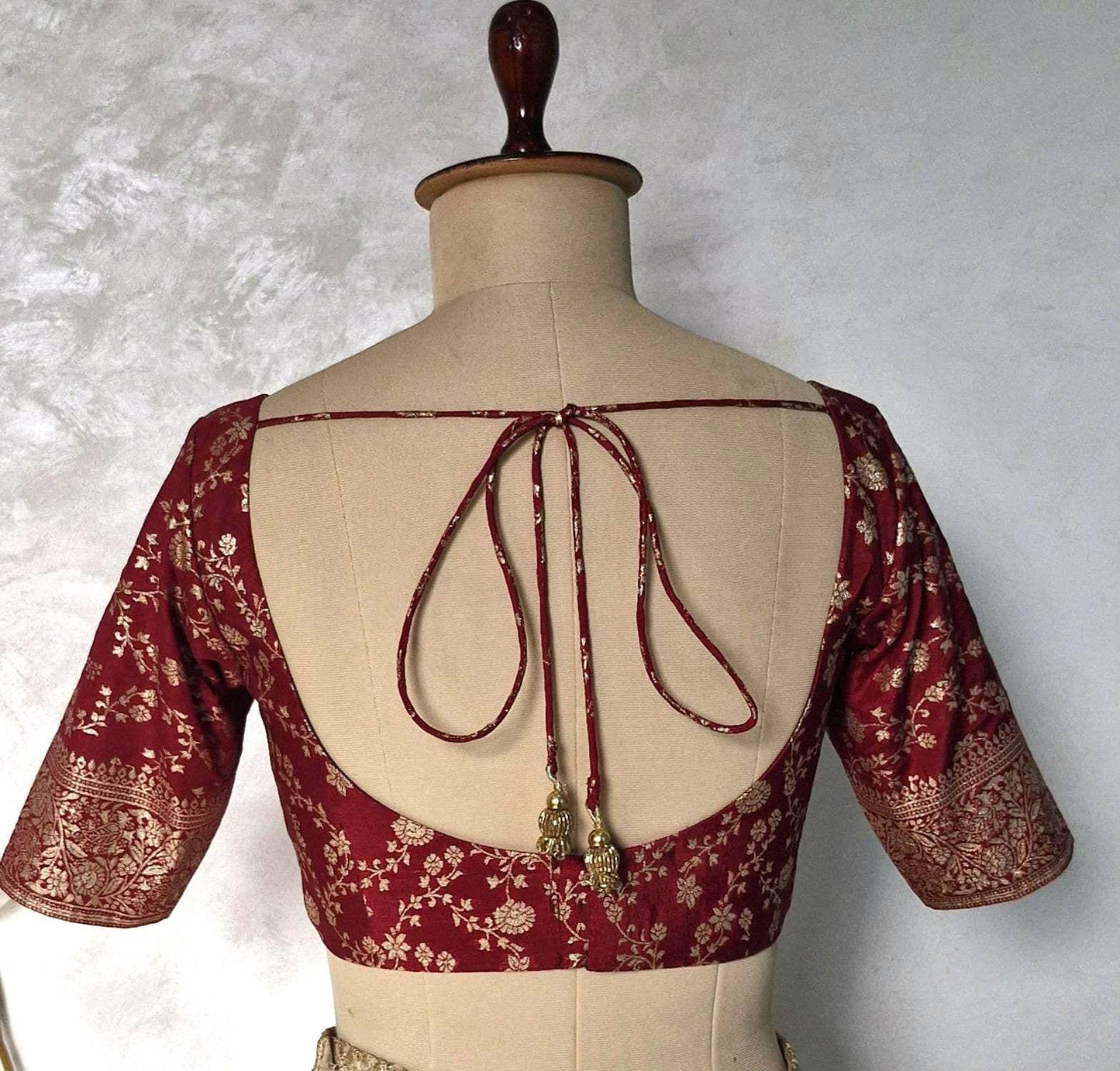 Maroon Banarasi Brocade U Neck Blouse DVBL_446