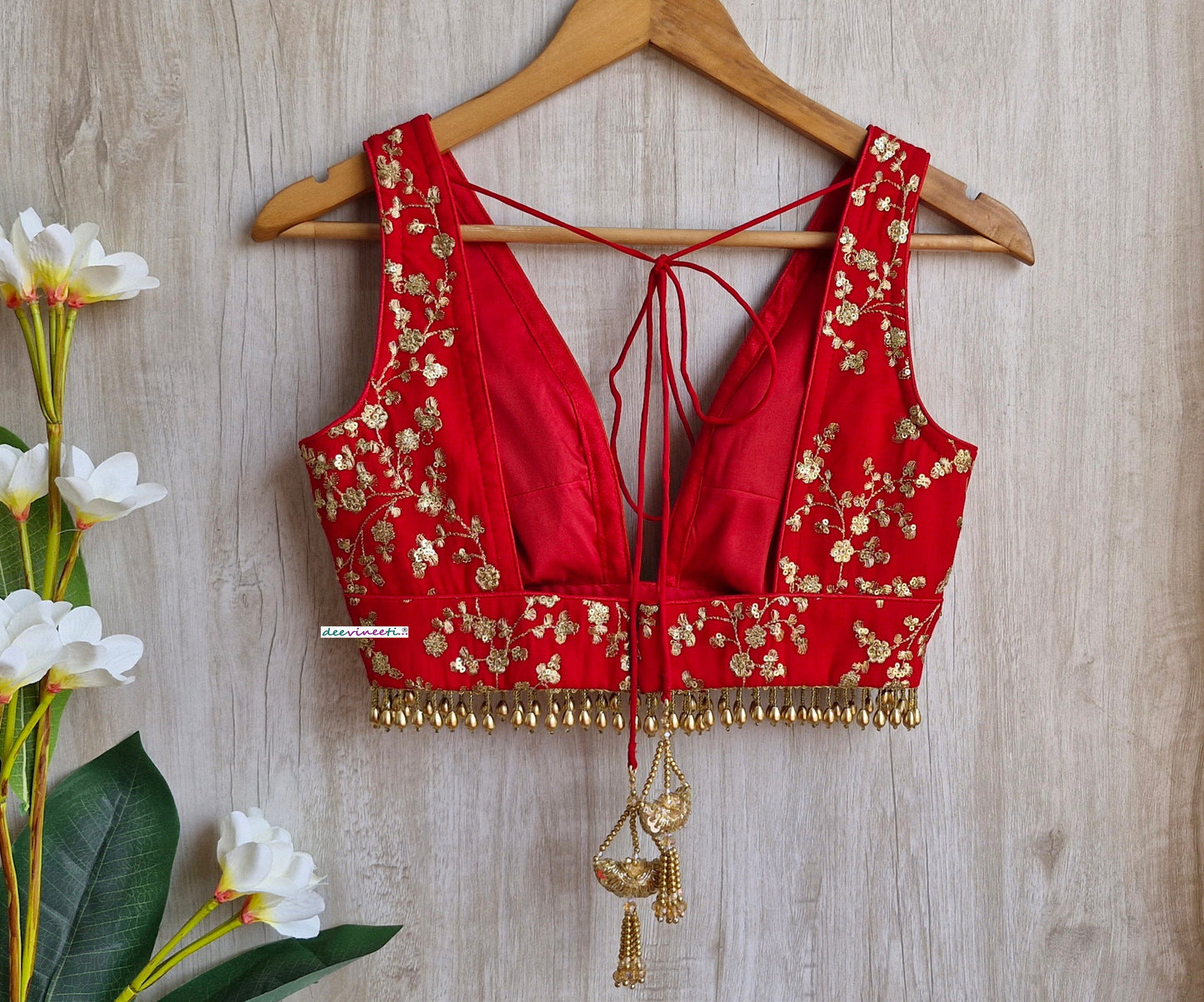 Red Embroidered Plunge Neckline DVBL_310