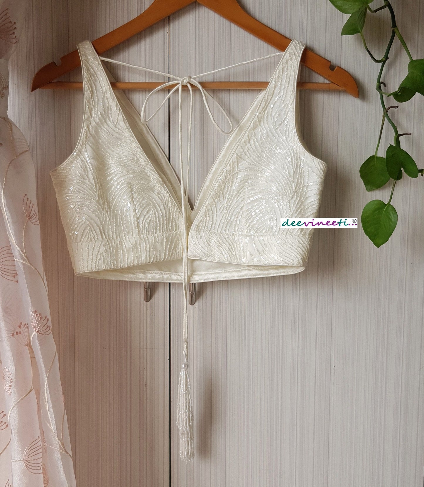 Embroidered Net Deep V Neck Blouse DVBL_259