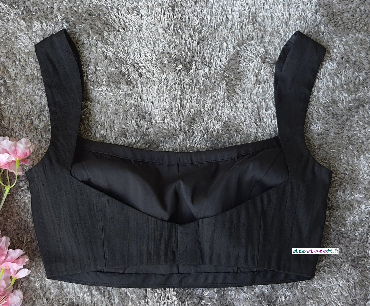 Black Pure Raw Silk Blouse DVBL_256