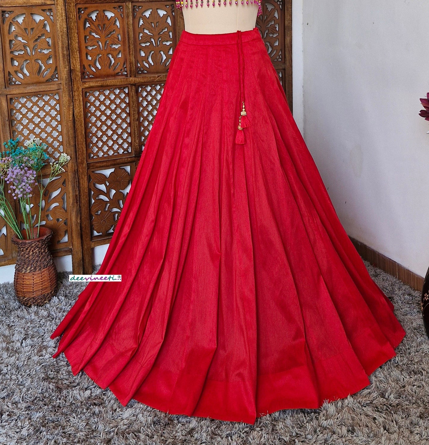 Solid Blended Raw Silk Lehenga Skirt DVLS_030