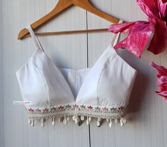 White Raw Silk Spaghetti Blouse DVBL_223
