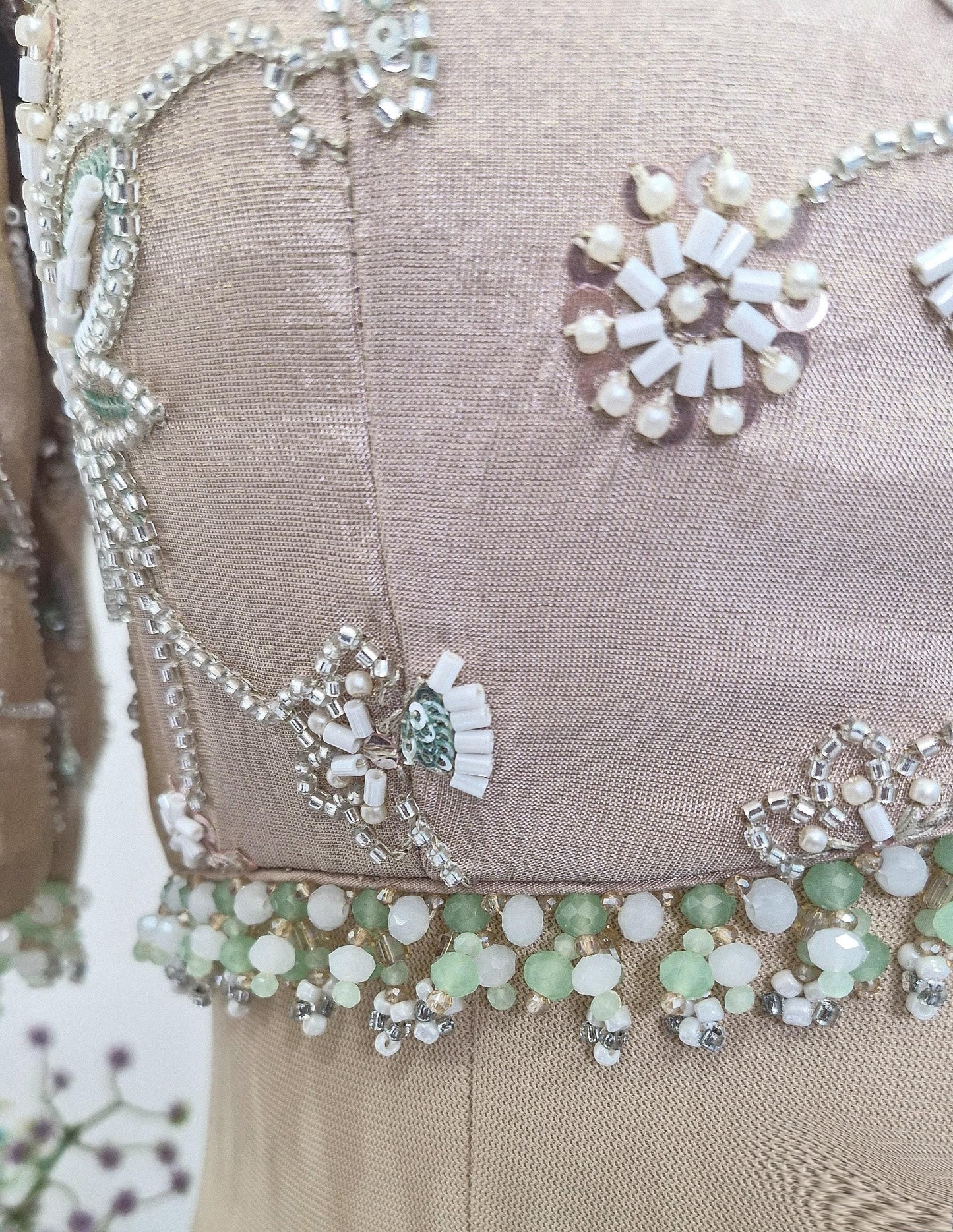 Beads Embroidered Tissue Silk Rose Gold Blouse DVBL_409