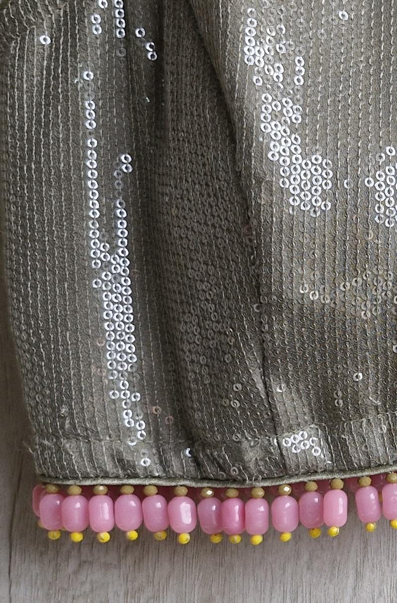 Sequins Embroidered Greenish Grey Blouse DVBL_453