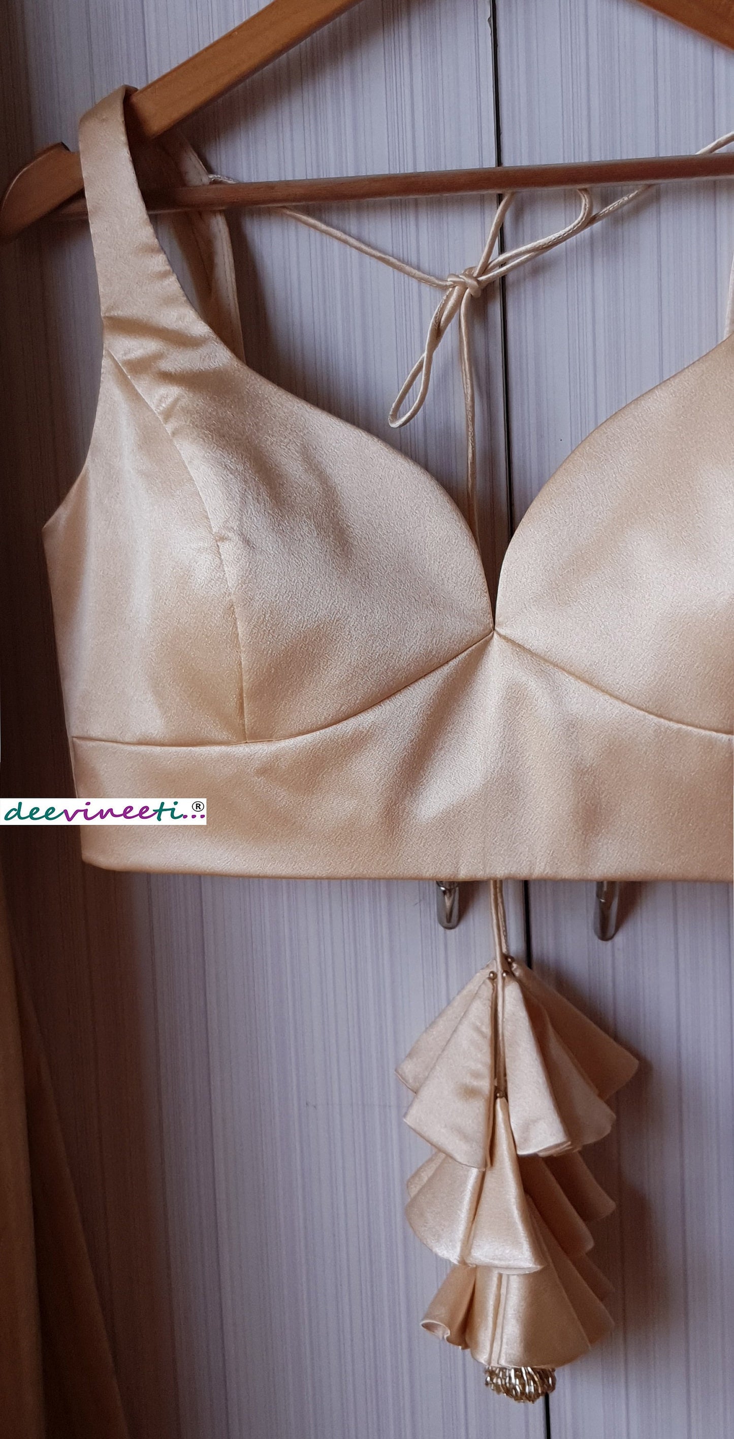 Champagne Satin Deep Sweetheart Neck Blouse DVBL_188