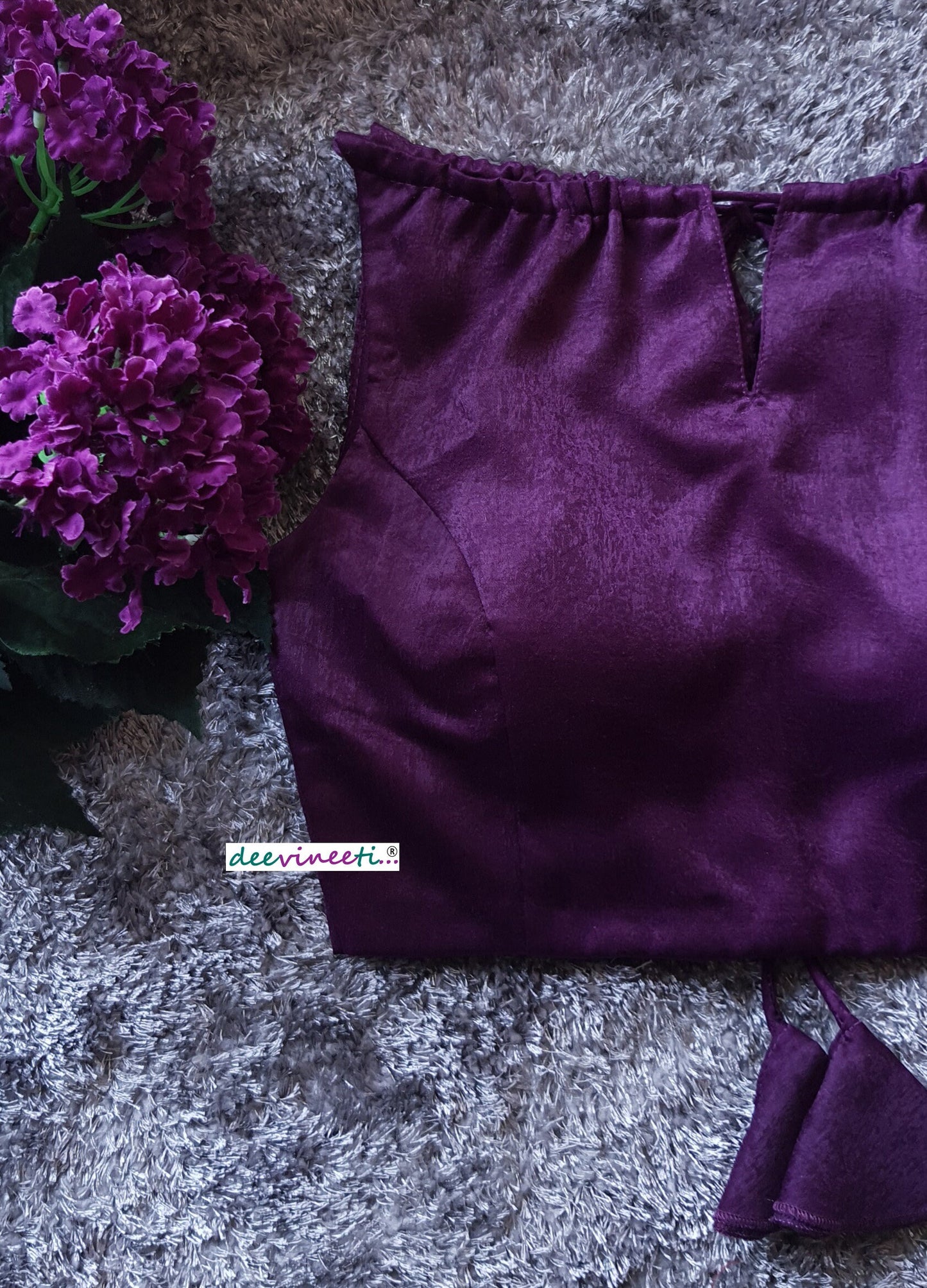 Purple Velvet Crepe Boatneck. Blouse DVBL_092