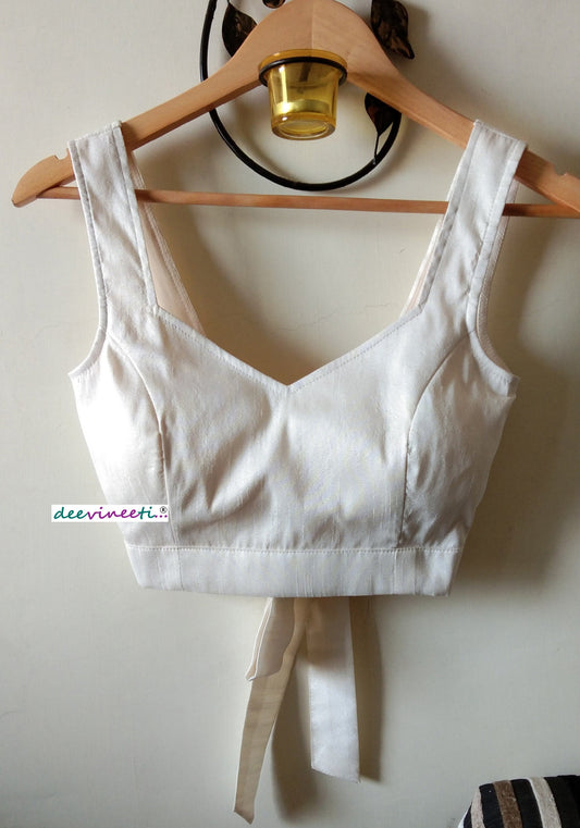Raw Silk Semi Sweetheart Neck Solid Blouse DVBL_049