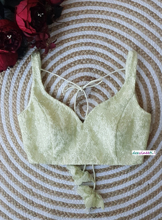 Lemon Yellow Embroidered Sweetheart Neck  Blouse DVBL_164