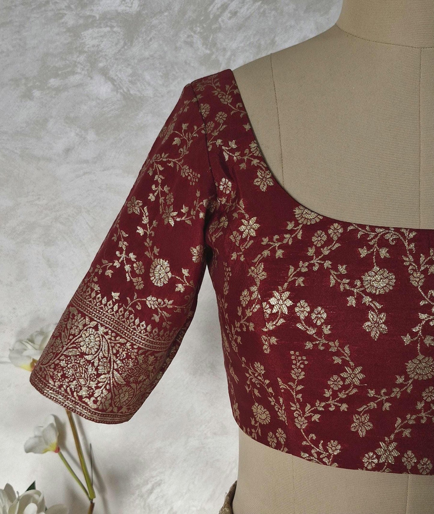 Maroon Banarasi Brocade U Neck Blouse DVBL_446