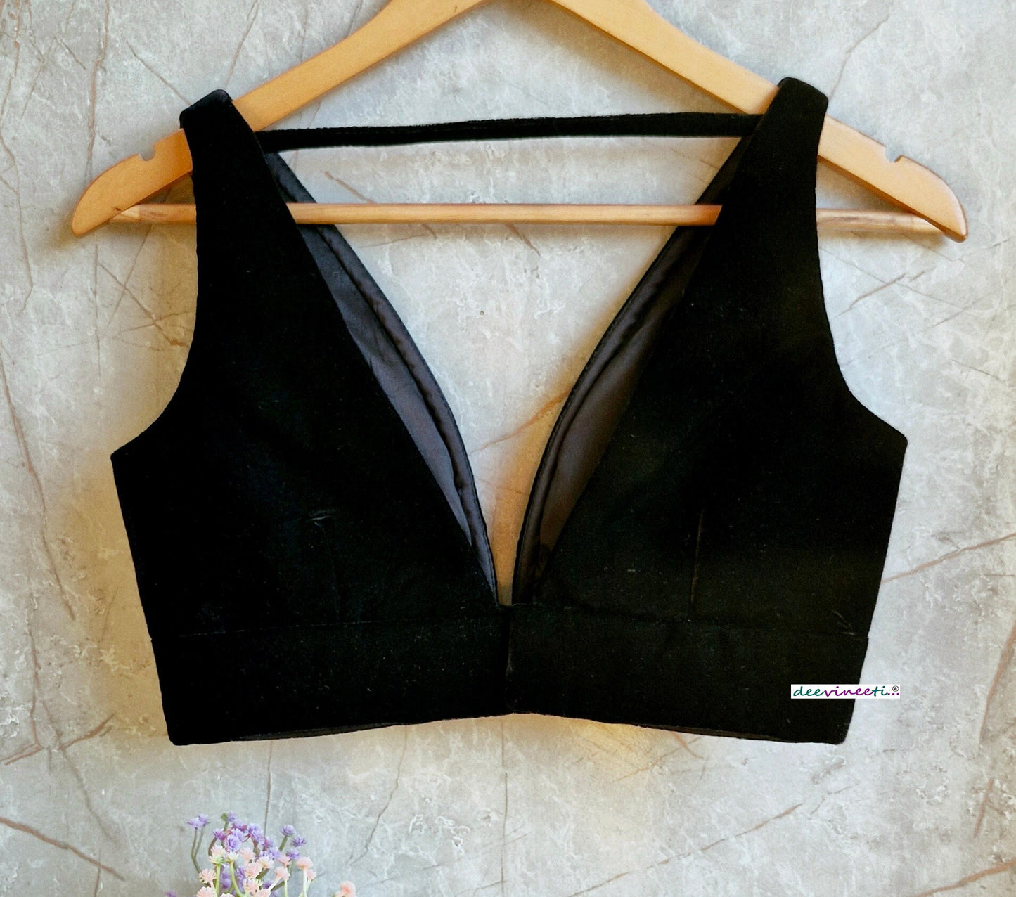 Black Velvet Plunge Neckline Blouse DVBL_332