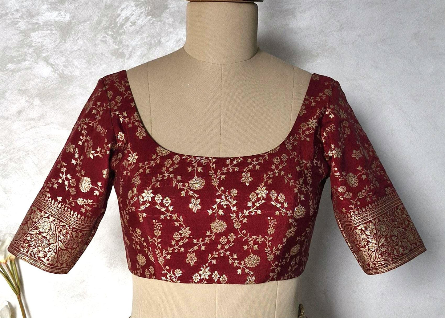 Maroon Banarasi Brocade U Neck Blouse DVBL_446