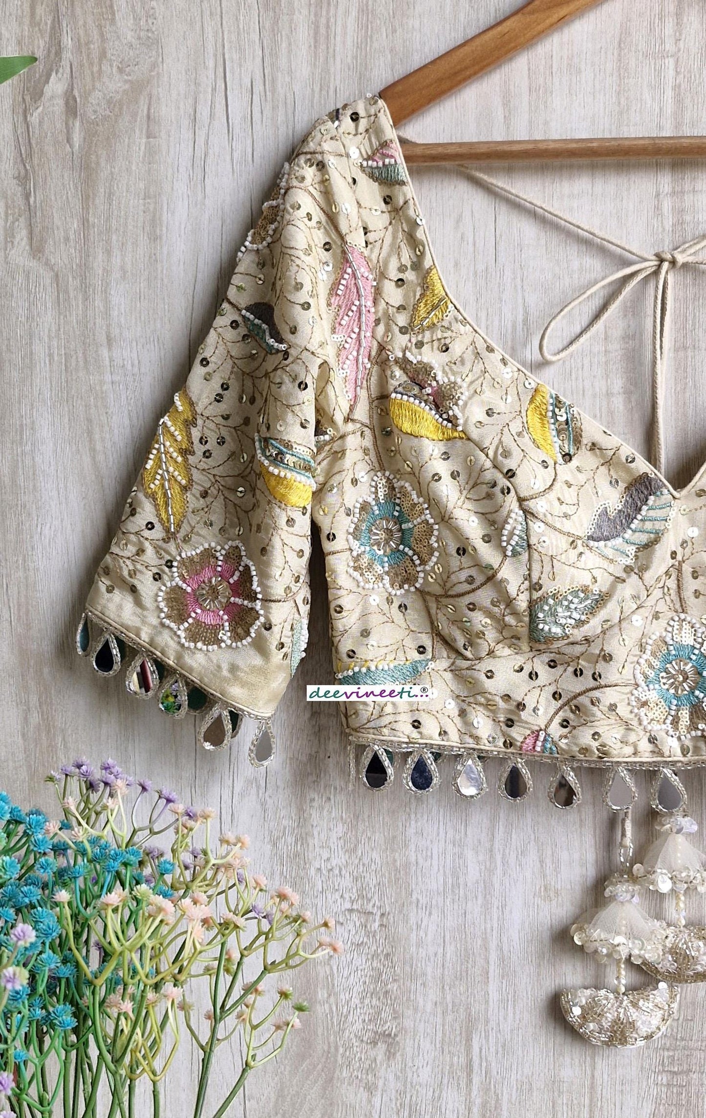 Light Gold Embroidered Tissue Silk Blouse DVBL_377