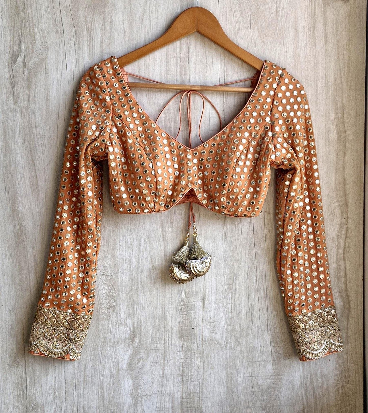 Brown Embroidered Georgette Deep V Neck Blouse DVBL_457
