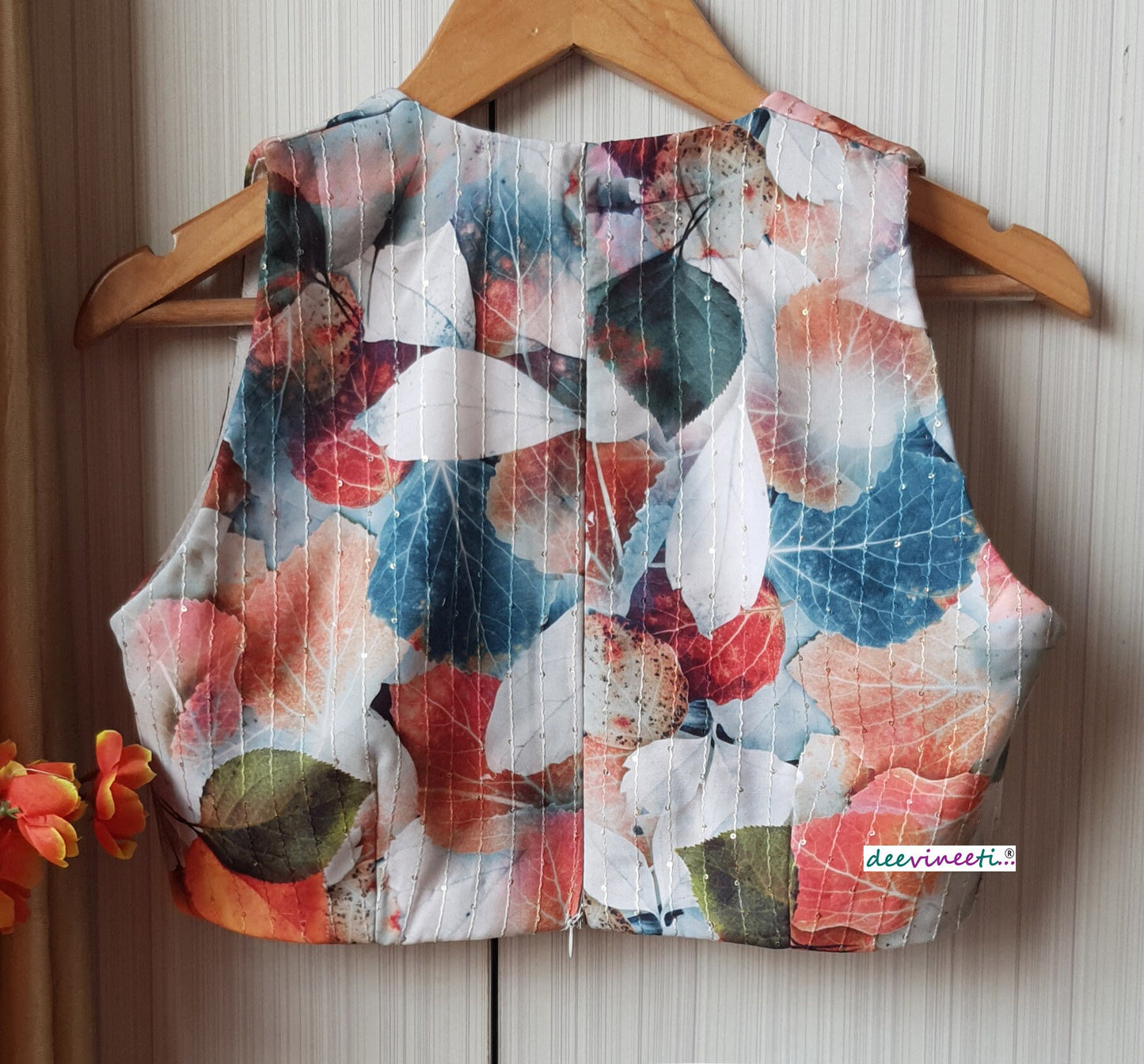 Multicolor Printed V Neck Blouse DVBL_177