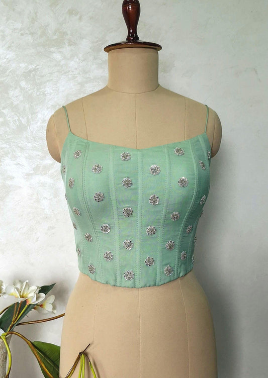 Mint Green Viscose Organza Spaghetti Corset Blouse DVCB_006