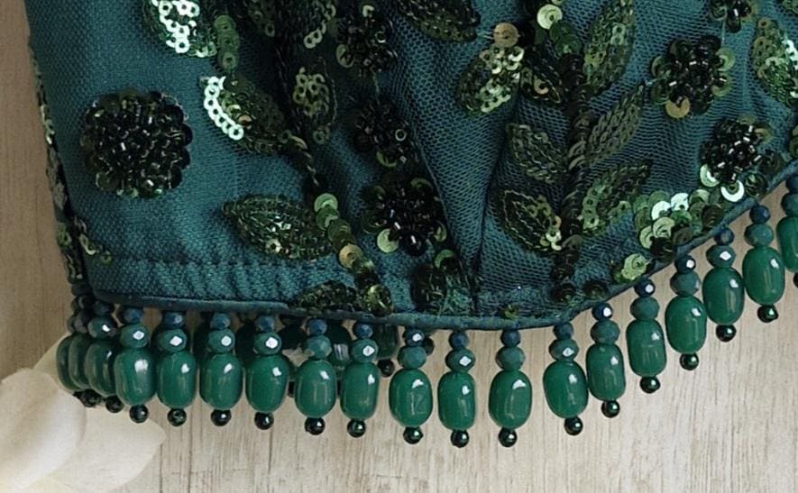 Bottle Green Embroidered Spaghetti Blouse DVBL_454