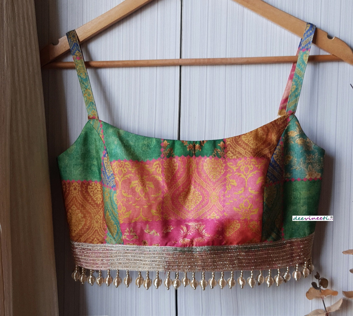 Multicolor Khadi Silk Spaghetti Blouse DVBL_243