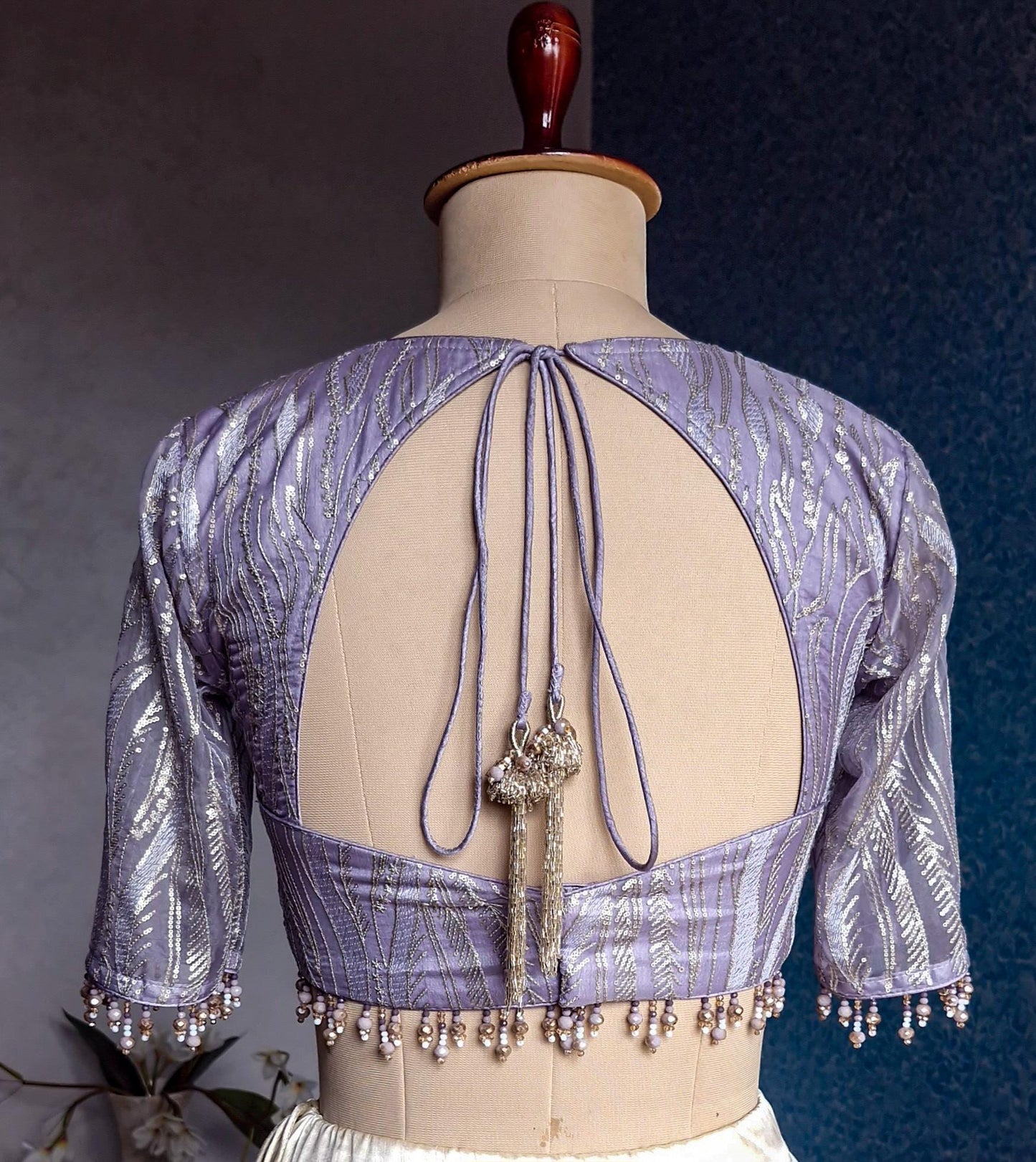 Lavender Embroidered Organza Sweetheart Neck Blouse DVBL_437
