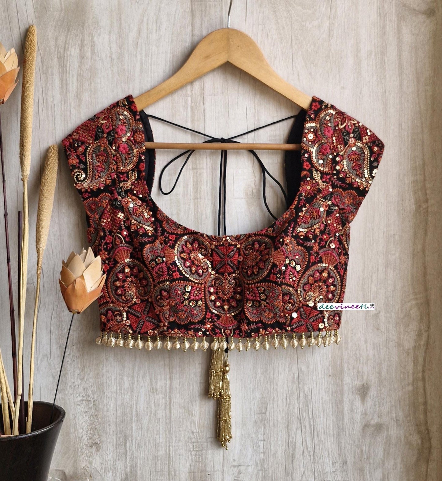 Black Embroidered Cap Sleeves Blouse  DVBL_390