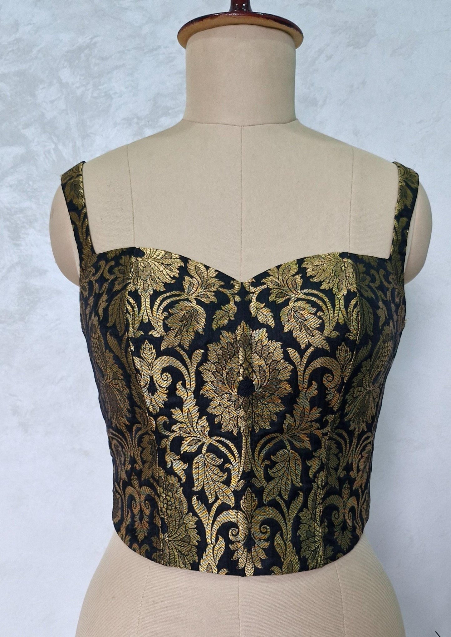 Black Gold Brocade Silk Corset Blouse DVCB_002