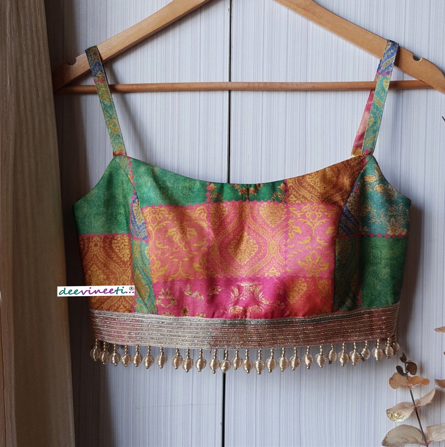 Multicolor Khadi Silk Spaghetti Blouse DVBL_243