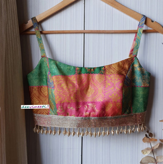 Multicolor Khadi Silk Spaghetti Blouse DVBL_243