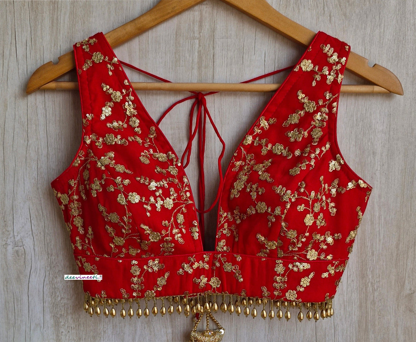 Red Embroidered Plunge Neckline DVBL_310