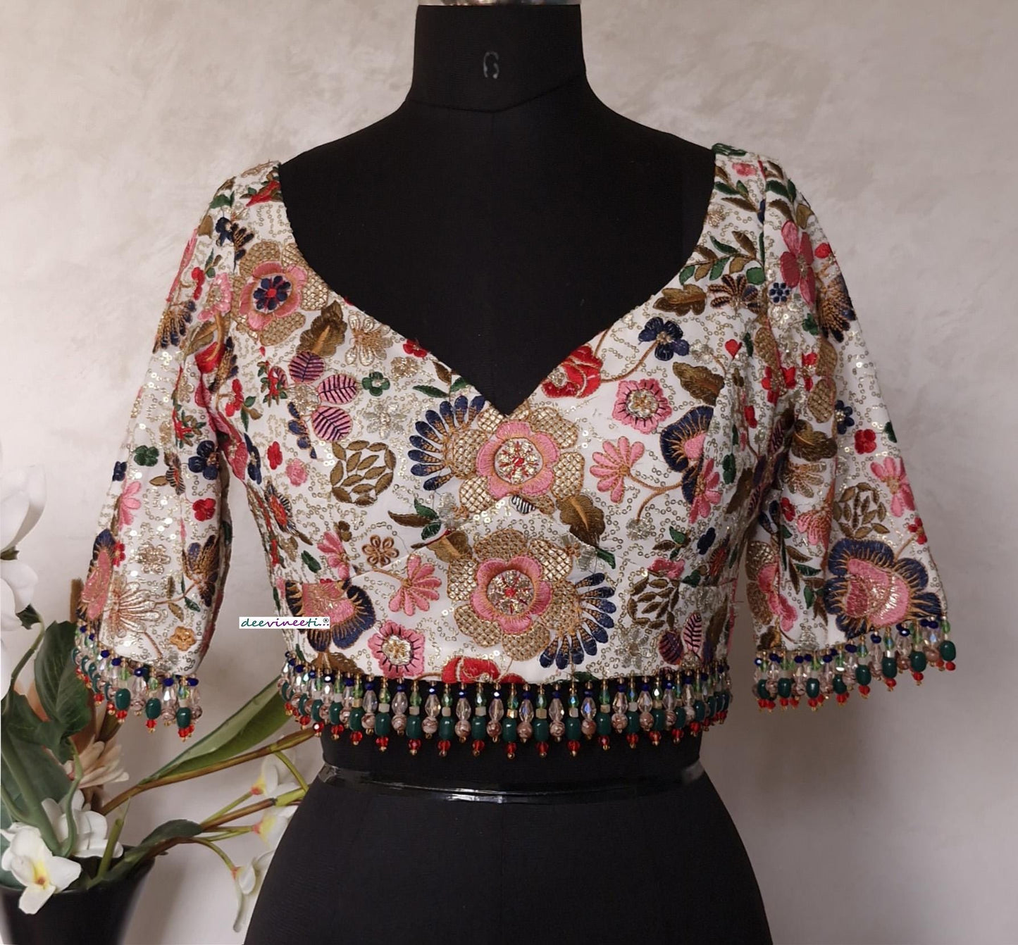 Embroidered Multicolor Sweetheart Neck DVBL_396